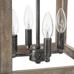 Uolfin LNC Farmhouse Wood Cubic Chandelier-4 Lights