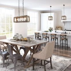 Uolfin LNC Farmhouse Wood Cubic Chandelier-4 Lights