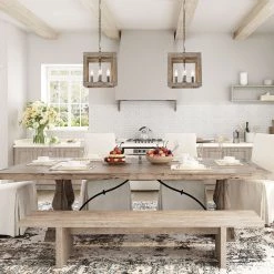 Uolfin LNC Farmhouse Wood Cubic Chandelier-4 Lights