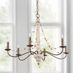 Uolfin LNC Rustic Beaded Wood Chandelier-6 Lights Lighting