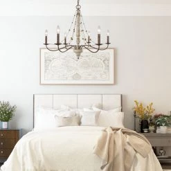 Uolfin LNC Rustic Beaded Wood Chandelier-6 Lights Lighting