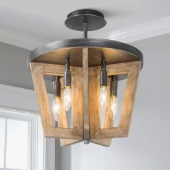 Lighting LNC Farmhouse Wooden Ceiling Light-Clearance