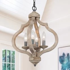 LNC French-country Natural Wood Chandelier-Open Box Lighting