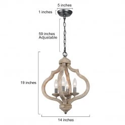 LNC French-country Natural Wood Chandelier-4 Lights