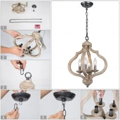 LNC French-country Natural Wood Chandelier-4 Lights