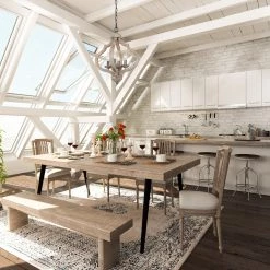 LNC French-country Natural Wood Chandelier-4 Lights