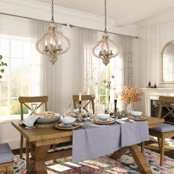 LNC French-country Natural Wood Chandelier-4 Lights