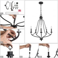 Modern LNC Rustic Black Chandelier-5 Lights