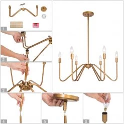 LNC- Modern Gold Curvy Chandelier 6 Lights Hot Sale