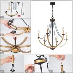 LNC Home- Modern Beads Chandelier - 6 Lights Open Box