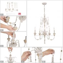 LNC- Rustic Grey Wash Chandelier -5 Lights