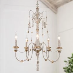LNC- Rustic Grey Wash Chandelier -5 Lights