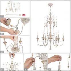 LNC Home- Rustic Grey Wash Chandelier - 6 Lights-Open Box