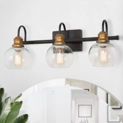 Modern LNC Minimalist Brass And Rustic Brown Vanity Lights - 3 Lights Hot Sale