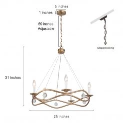 Uolfin LNC Home- Modern Wavy Gold Chandelier Gold 5 Lights-Clearance Hot Sale