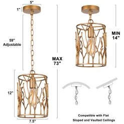 Modern Lighting LNC Open Cylindrical Brass Pendant 1 Light