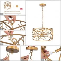 Modern LNC- Tree-branch Drum Shape Gold Chandelier 4 Lights