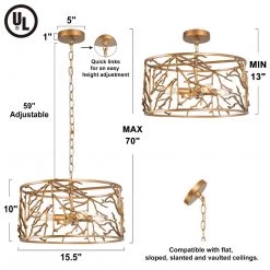 Modern LNC- Tree-branch Drum Shape Gold Chandelier 4 Lights