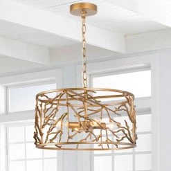 Modern LNC- Tree-branch Drum Shape Gold Chandelier 4 Lights