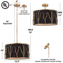 Modern Lighting LNC- Black Drum Shade Brass Chandelier 4 Lights