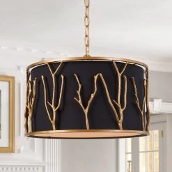 Modern Lighting LNC- Black Drum Shade Brass Chandelier 4 Lights