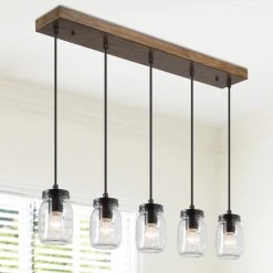 Uolfin LNC Mason Jar Bar Kitchen Island Chandelier-5 Lights