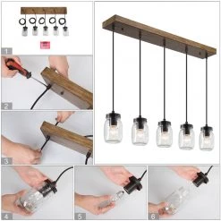 Uolfin LNC Mason Jar Bar Kitchen Island Chandelier-5 Lights