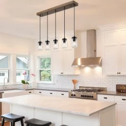 Uolfin LNC Mason Jar Bar Kitchen Island Chandelier-5 Lights