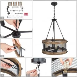 Uolfin LNC- Wooden Drum Shape Chandelier- 5 Lights Hot Sale