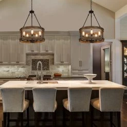 Uolfin LNC- Wooden Drum Shape Chandelier- 5 Lights Hot Sale