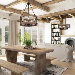 Uolfin LNC- Wooden Drum Shape Chandelier- 5 Lights Hot Sale