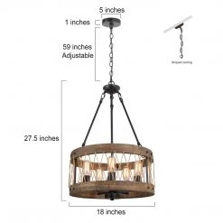 Uolfin LNC Home- Wooden Drum Shape Chandelier 5 Lights Hot Sale