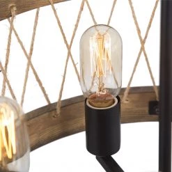 Uolfin LNC Home- Wooden Drum Shape Chandelier 5 Lights Hot Sale