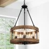 Uolfin LNC Home- Wooden Drum Shape Chandelier 5 Lights Hot Sale