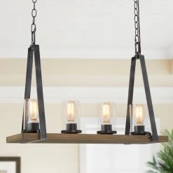 LNC Home- Modern Farmhouse And Industrial Linear Island Chandelier- 4 Lights-Clearance