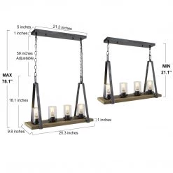 LNC Home- Modern Farmhouse And Industrial Linear Island Chandelier- 4 Lights-Clearance