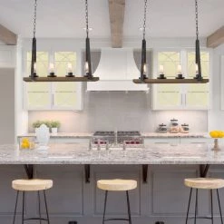 LNC Home- Modern Farmhouse And Industrial Linear Island Chandelier- 4 Lights-Clearance