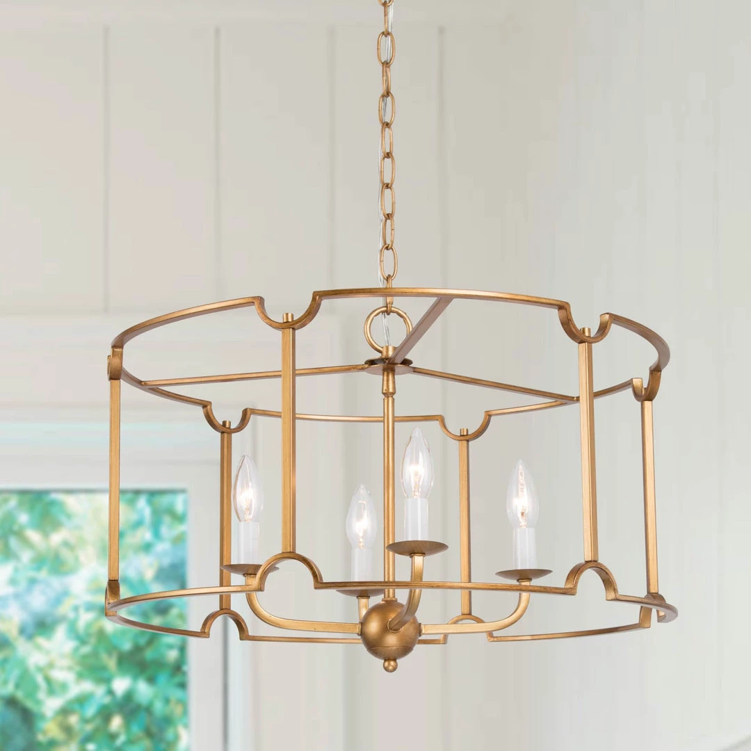 LNC- Modern Drum Shape Golden Chandelier - 4 Lights 3 LNC- Modern Drum Shape Golden Chandelier - 4 Lights