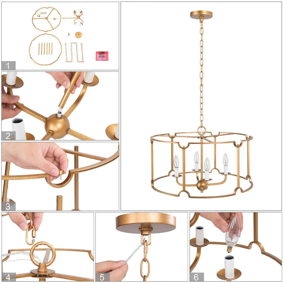 LNC- Modern Drum Shape Golden Chandelier - 4 Lights 10 LNC- Modern Drum Shape Golden Chandelier - 4 Lights