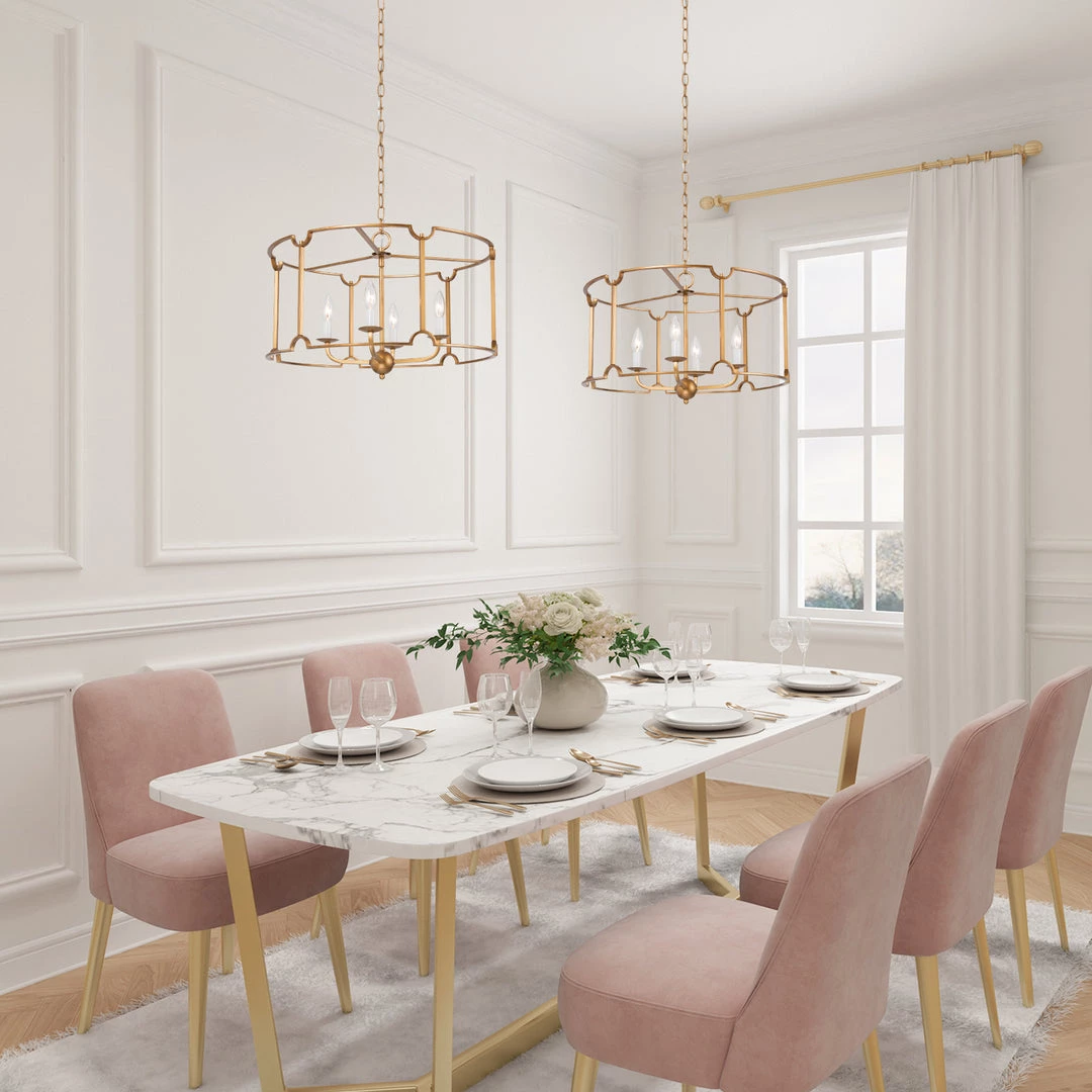 LNC- Modern Drum Shape Golden Chandelier - 4 Lights 4 LNC- Modern Drum Shape Golden Chandelier - 4 Lights