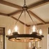 Hot Sale LNC- Wooden Wheel Chandelier - 6 Lights