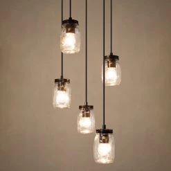LNC Mason Jar Flush Ceiling Light - 5 Light-Clearance Lighting