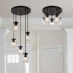LNC Mason Jar Flush Ceiling Light - 5 Light-Clearance Lighting