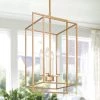 Modern LNC- Golden Cubed Cage Chandelier -4 Lights