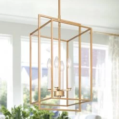 Modern LNC- Golden Cubed Cage Chandelier -4 Lights