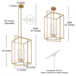 Modern LNC- Golden Cubed Cage Chandelier -4 Lights
