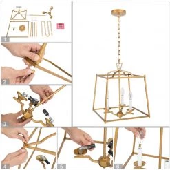 Modern LNC- Golden Bird Cage Chandelier- 3 Lights