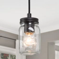 LNC Home- Mason Jar Simple Glass Pendant- 1 Light-Clearance Lighting