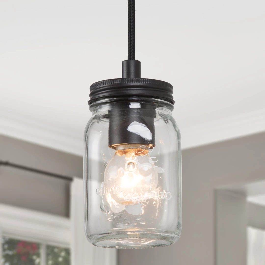 LNC Home- Mason Jar Simple Glass Pendant- 1 Light-Clearance Lighting 3 LNC Home- Mason Jar Simple Glass Pendant- 1 Light-Clearance Lighting