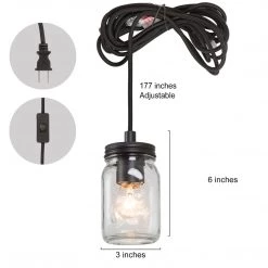 LNC Home- Mason Jar Simple Glass Pendant- 1 Light-Clearance Lighting 16 LNC Home- Mason Jar Simple Glass Pendant- 1 Light-Clearance Lighting